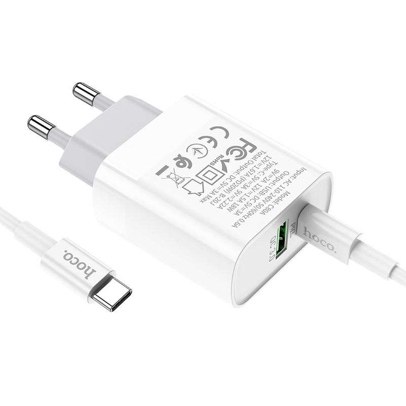 HOCO Dual Wall Charger Set  C80A Rapido PD20W + QC3.0 Set With Cable Type c