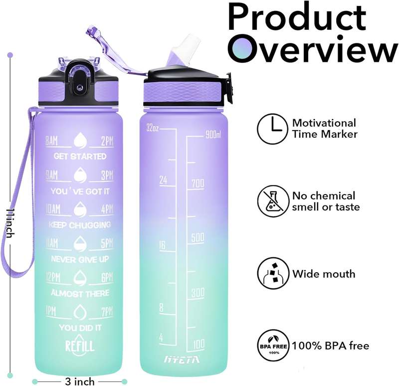 Senza 1L Motivational Time Marker Water Bottle BPA Free