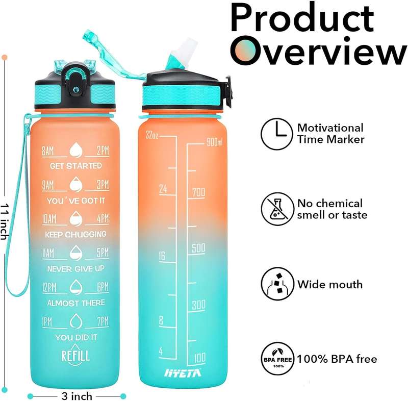 Senza 1L Motivational Time Marker Water Bottle BPA Free