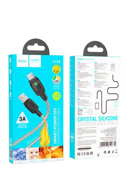 Hoco U124 Stone Silicone Intelligent Power-Off USB To Type-C Cable 3A 1.2m