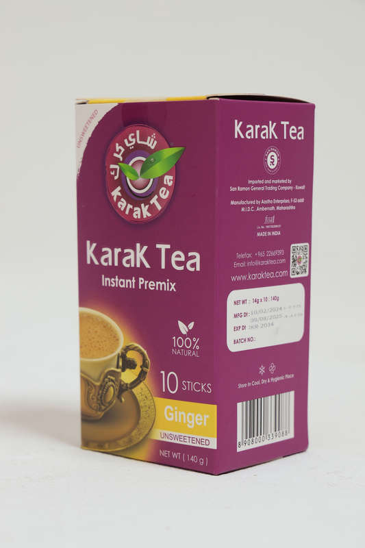 Karak Tea Chai Ginger Unsweetened Sticks Box of 10