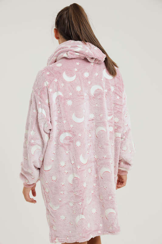 Oversized Huggle Glow in The Dark Soft Plush Warm Hooded Blanket Sweatshirt