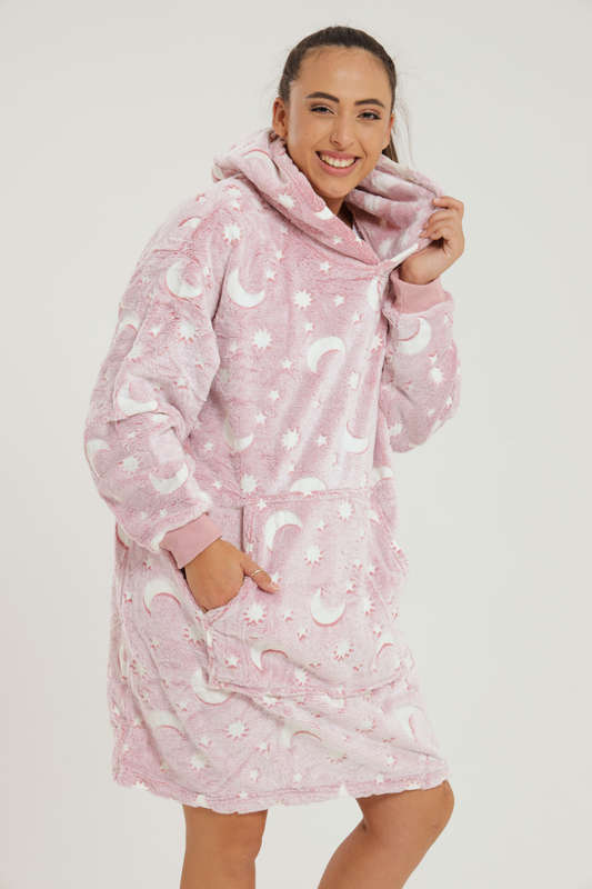 Oversized Huggle Glow in The Dark Soft Plush Warm Hooded Blanket Sweatshirt