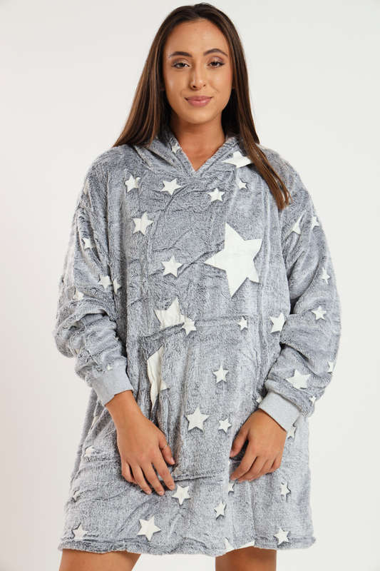 Oversized Huggle Glow in The Dark Soft Plush Warm Hooded Blanket Sweatshirt