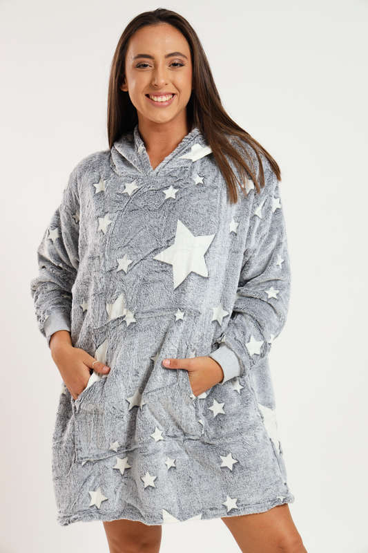 Oversized Huggle Glow in The Dark Soft Plush Warm Hooded Blanket Sweatshirt