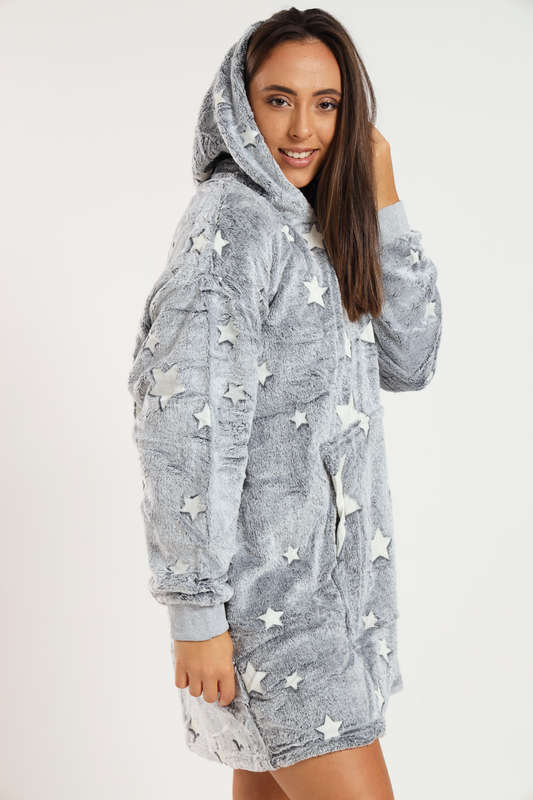 Oversized Huggle Glow in The Dark Soft Plush Warm Hooded Blanket Sweatshirt