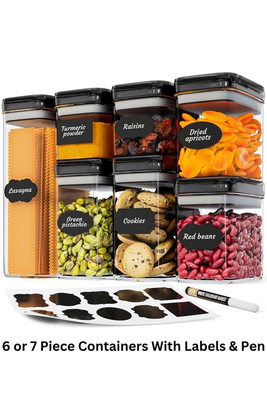 Senza 6 or 7 Piece Airtight Food Storage Containers Set With 40 Labels &amp; Marker