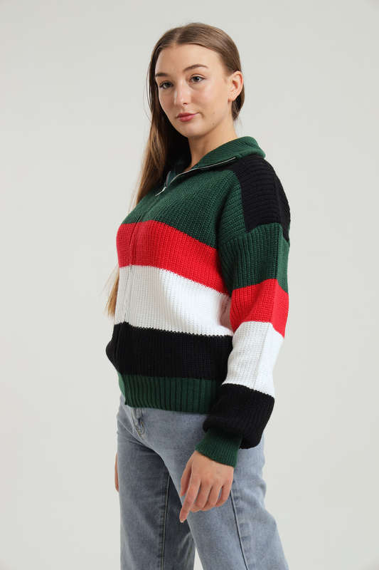 Tommy Colour Block Knitted Zip Up Jersey