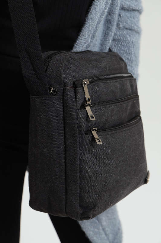 Unisex Multi Zipper Sling Shoulder Bag Crossbody Travel Messenger Bag Large