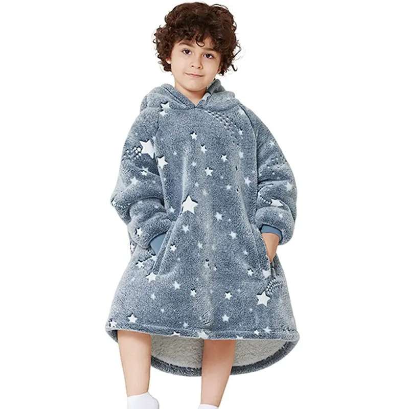 Kids Sherpa Patterns Oversized Sweatshirt Glow In The Dark Blanket 6 to 10 Years