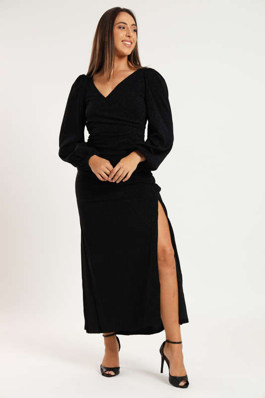 Cindy Shimmer Long Sleeve Evening Formal Maxi Dress