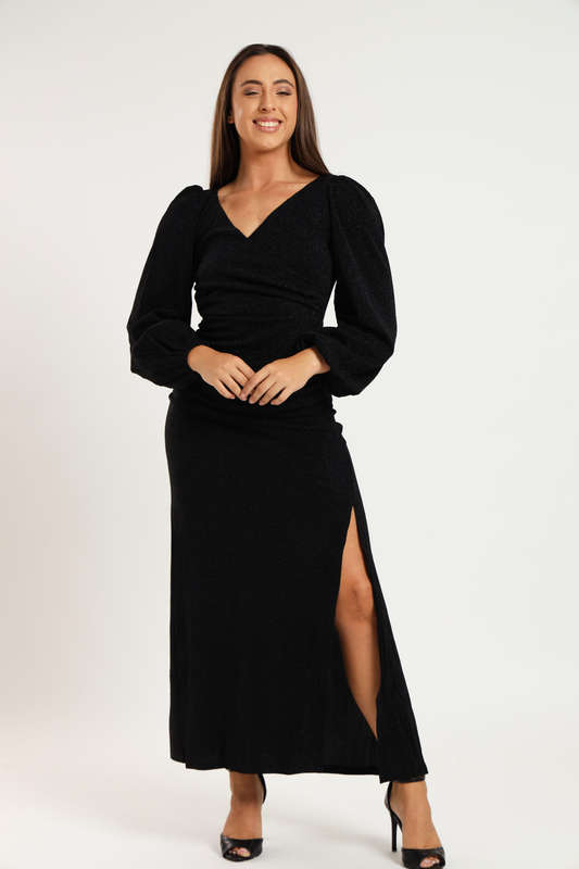 Cindy Shimmer Long Sleeve Evening Formal Maxi Dress