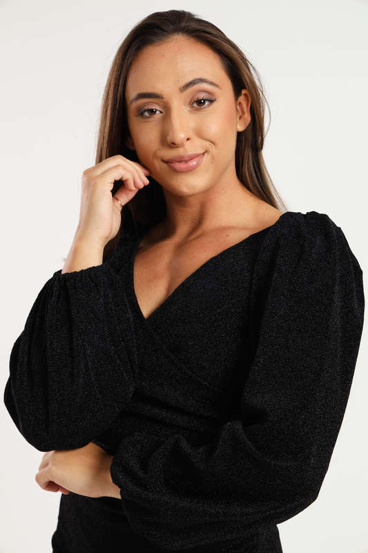 Cindy Shimmer Long Sleeve Evening Formal Maxi Dress