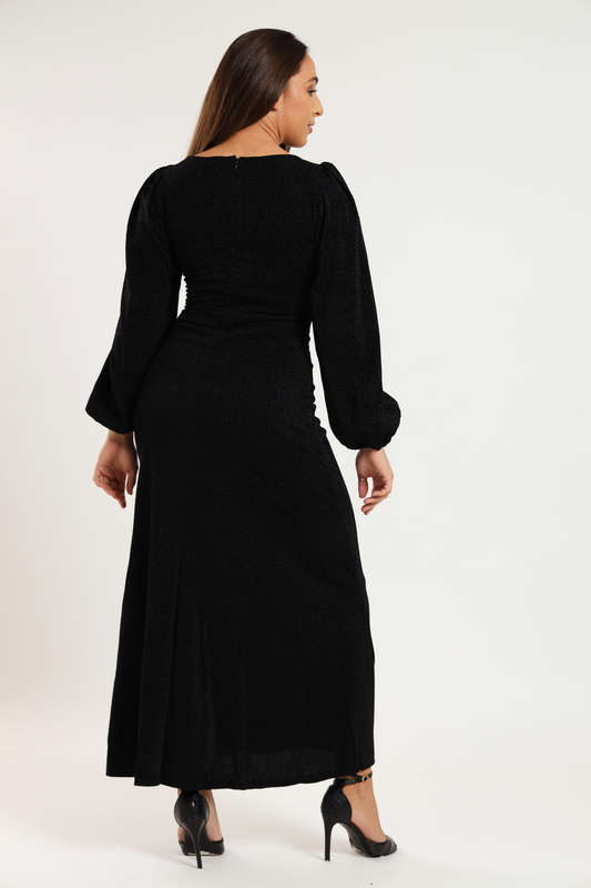 Cindy Shimmer Long Sleeve Evening Formal Maxi Dress