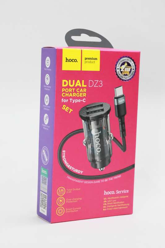 HOCO Dual Port Car Charger Set With Cable USB TO Type C