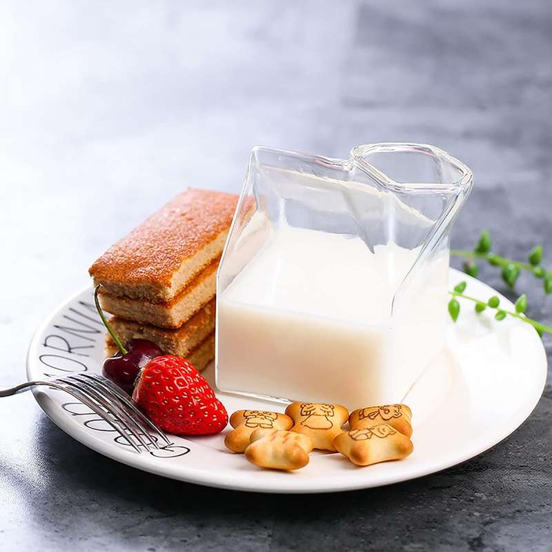 Half Pint Clear Glass Milk Carton Creamer Pitcher Container 300ml