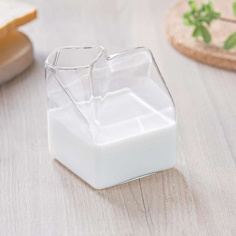 Half Pint Clear Glass Milk Carton Creamer Pitcher Container 300ml