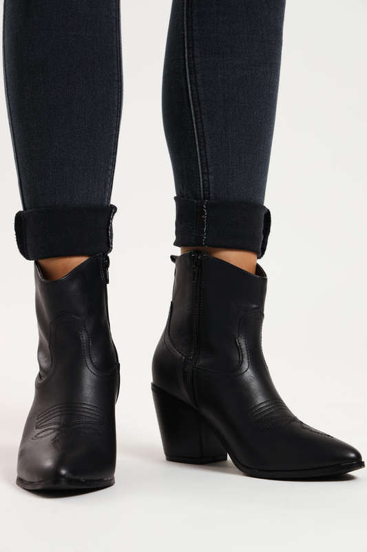 Ladies Pointed Tip Block Heel Ankle Boot