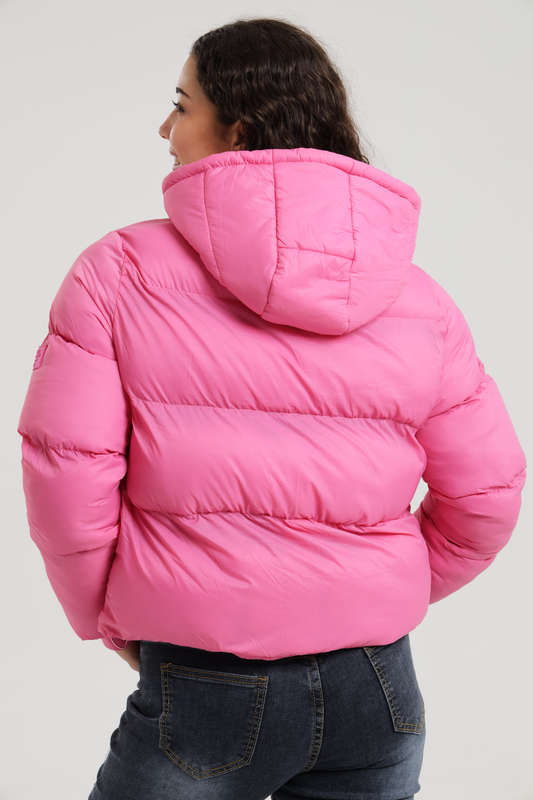 Ladies Winter Hooded Puffer Jacket With Easy Carry Bag