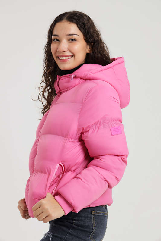 Ladies Winter Hooded Puffer Jacket With Easy Carry Bag