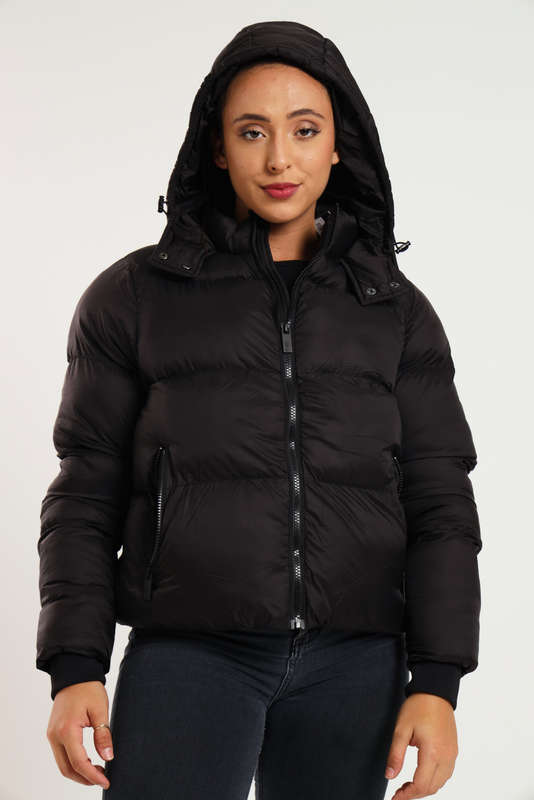 Ladies Winter Hooded Puffer Jacket With Easy Carry Bag