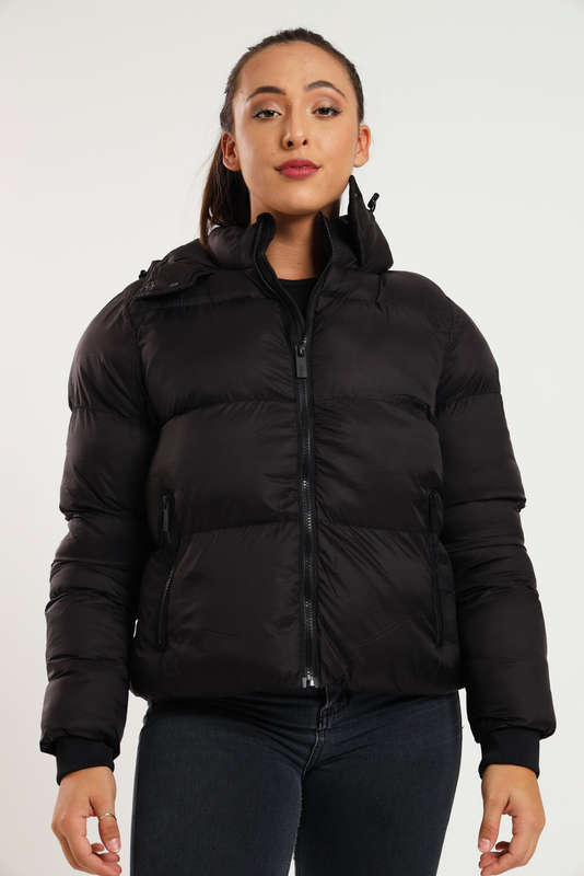 Ladies Winter Hooded Puffer Jacket With Easy Carry Bag