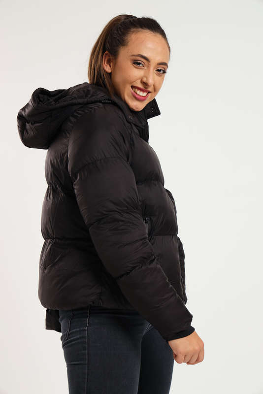Ladies Winter Hooded Puffer Jacket With Easy Carry Bag