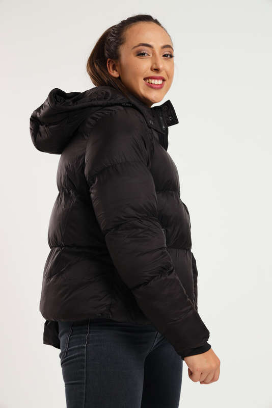 Ladies Winter Hooded Puffer Jacket With Easy Carry Bag
