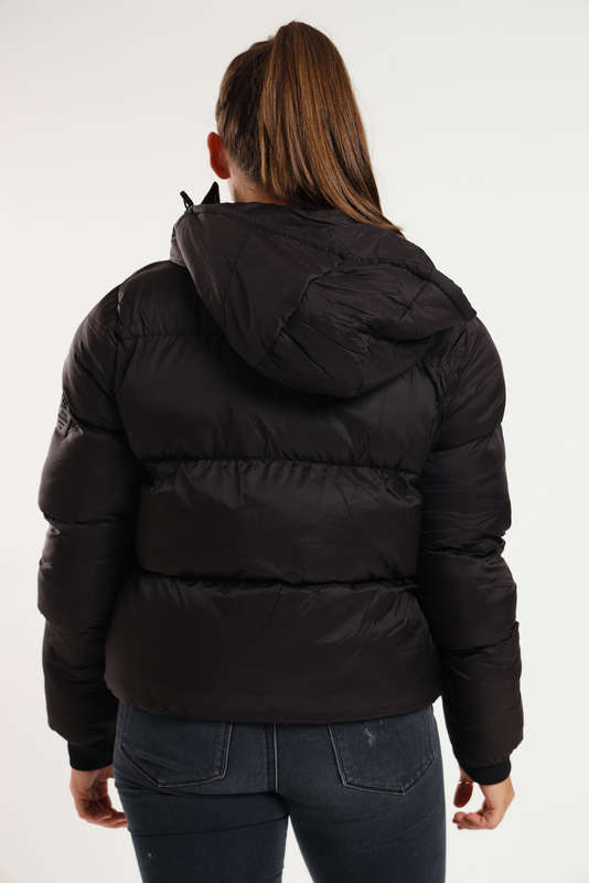 Ladies Winter Hooded Puffer Jacket With Easy Carry Bag