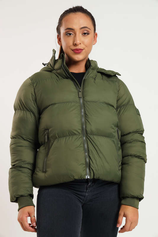 Ladies Winter Hooded Puffer Jacket With Easy Carry Bag