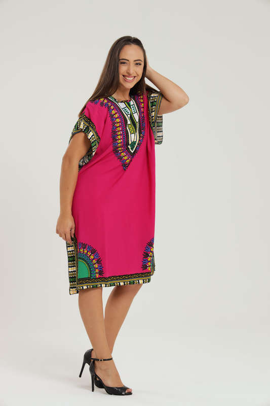Lisa Dashiki Cotton Kaftan Short Sleeve Mid Length Maxi Dress