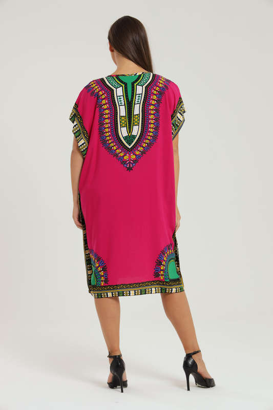 Lisa Dashiki Cotton Kaftan Short Sleeve Mid Length Maxi Dress