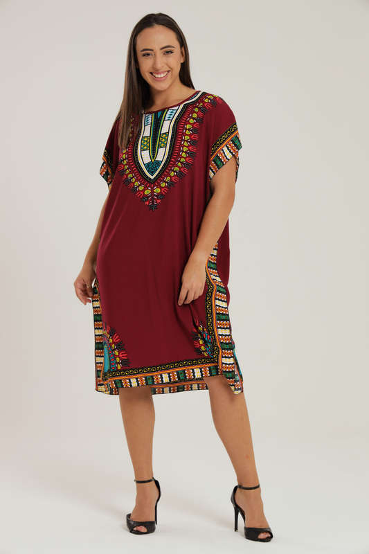 Lisa Dashiki Cotton Kaftan Short Sleeve Mid Length Maxi Dress