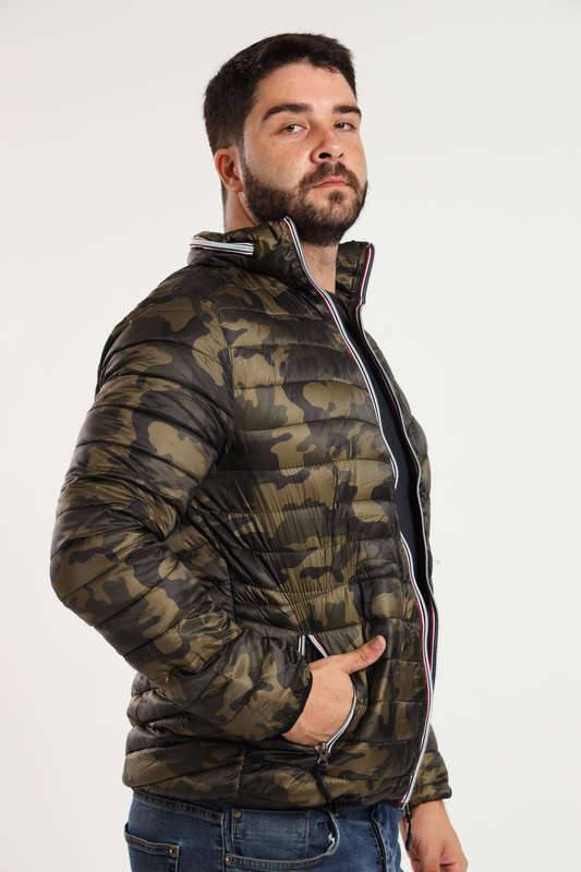 Mens Concealed Hooded Puffer Jacket With Easy Carry Bag