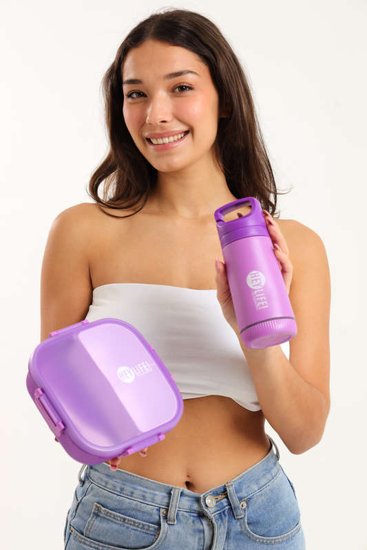 Senza Square 900ml Plastic Divided Lunch Box &amp; 350ml Water Bottle Set With Spoon