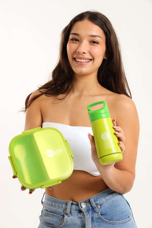 Senza Square 900ml Plastic Divided Lunch Box &amp; 350ml Water Bottle Set With Spoon