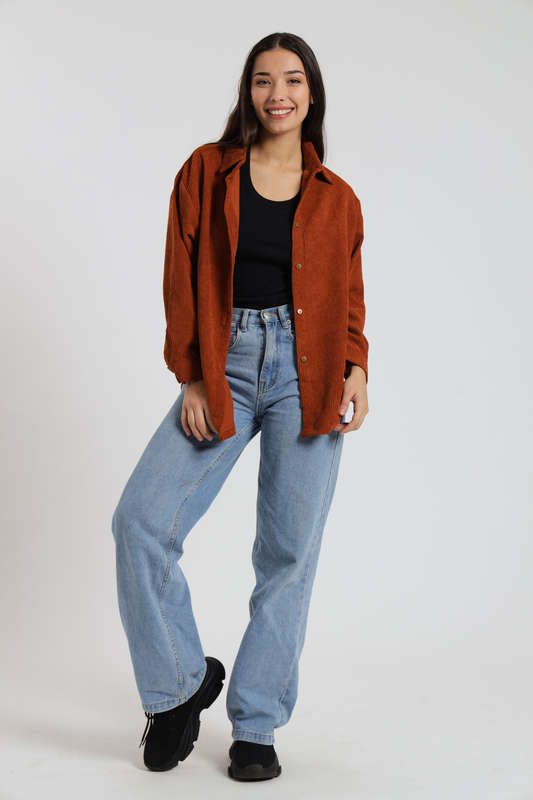 Ladies Corduroy Oversized Shirt Rust