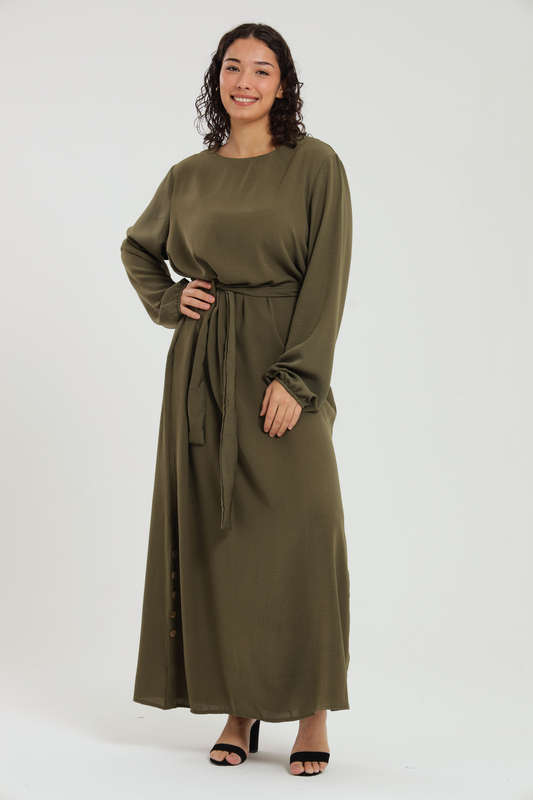 Emma Classic Maxi Long Sleeve Abaya Kaftan Belted Cloak Dress With Pockets