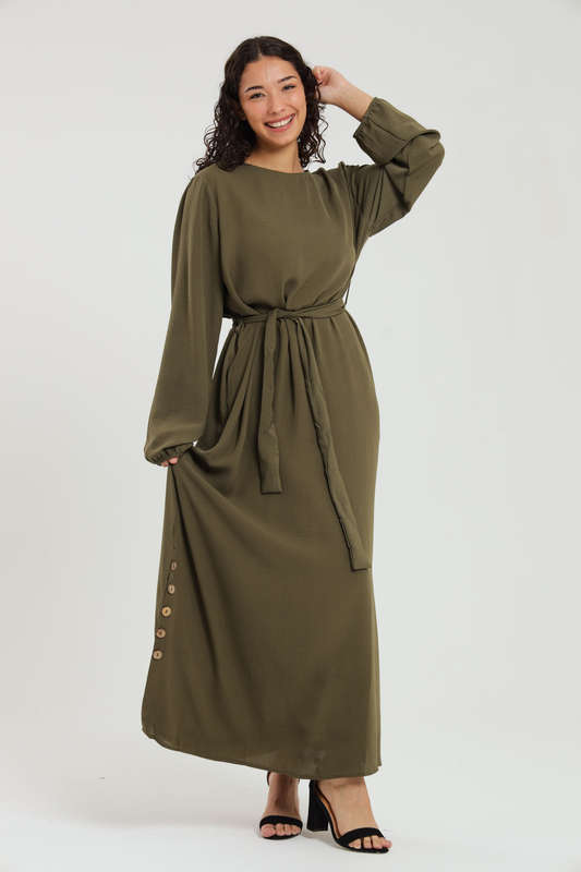 Emma Classic Maxi Long Sleeve Abaya Kaftan Belted Cloak Dress With Pockets