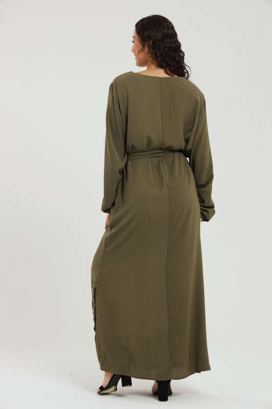Emma Classic Maxi Long Sleeve Abaya Kaftan Belted Cloak Dress With Pockets