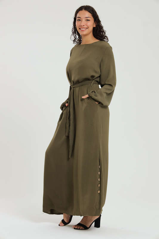 Emma Classic Maxi Long Sleeve Abaya Kaftan Belted Cloak Dress With Pockets