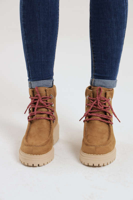 Indigo Rd Lace Up Chunky Ankle Boots Tan