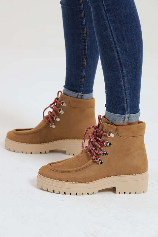 Indigo Rd Lace Up Chunky Ankle Boots Tan