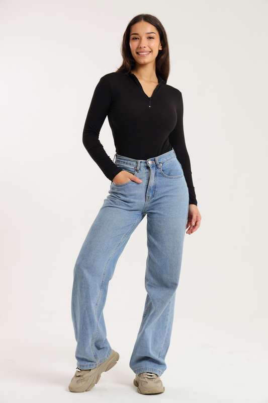 Jenna Long Sleeve Mock Neck Zipp-Up Bodysuit