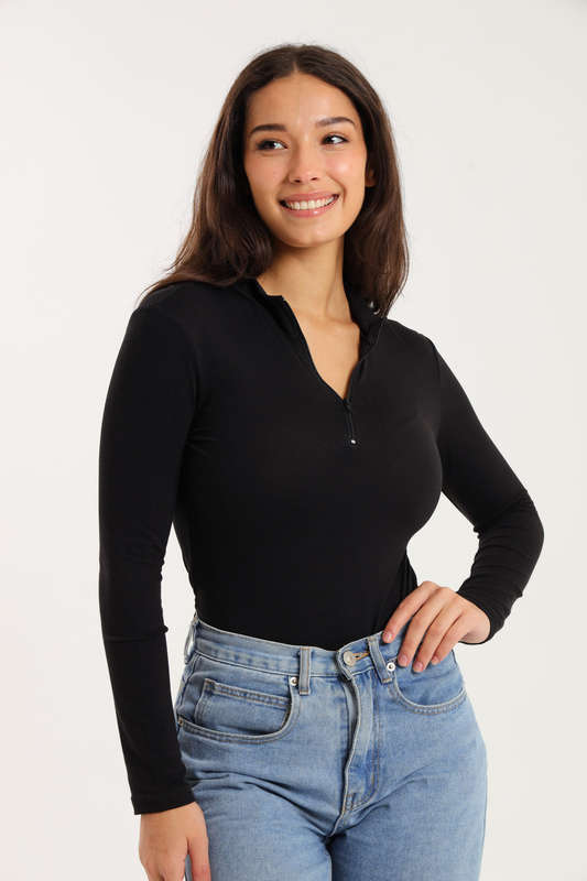Jenna Long Sleeve Mock Neck Zipp-Up Bodysuit