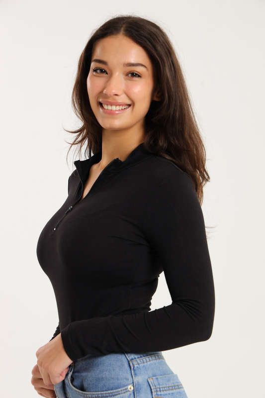 Jenna Long Sleeve Mock Neck Zipp-Up Bodysuit