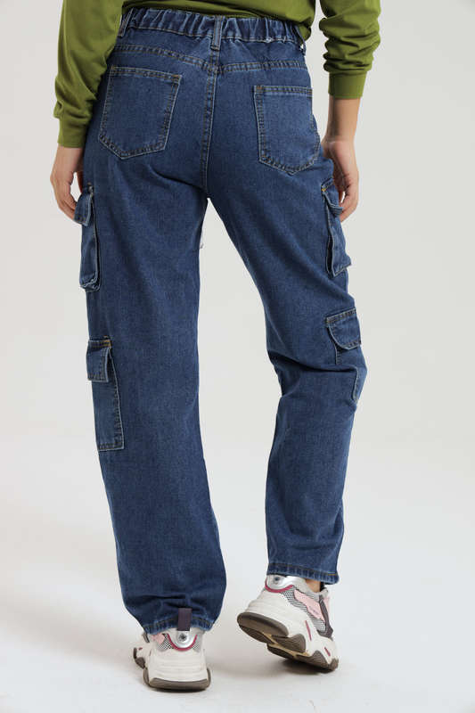 Ladies Blue High Waist Boyfriend Jeans With Side Pockets