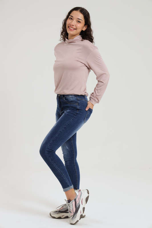 Ladies Blue High Rise Ripped Stretch Skinny Jeans