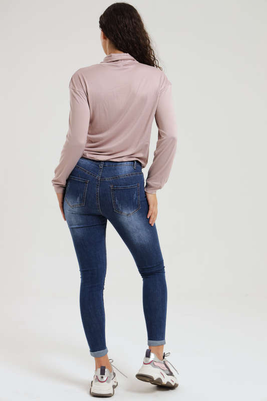 Ladies Blue High Rise Ripped Stretch Skinny Jeans