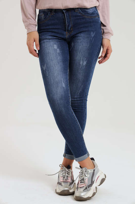 Ladies Blue High Rise Ripped Stretch Skinny Jeans